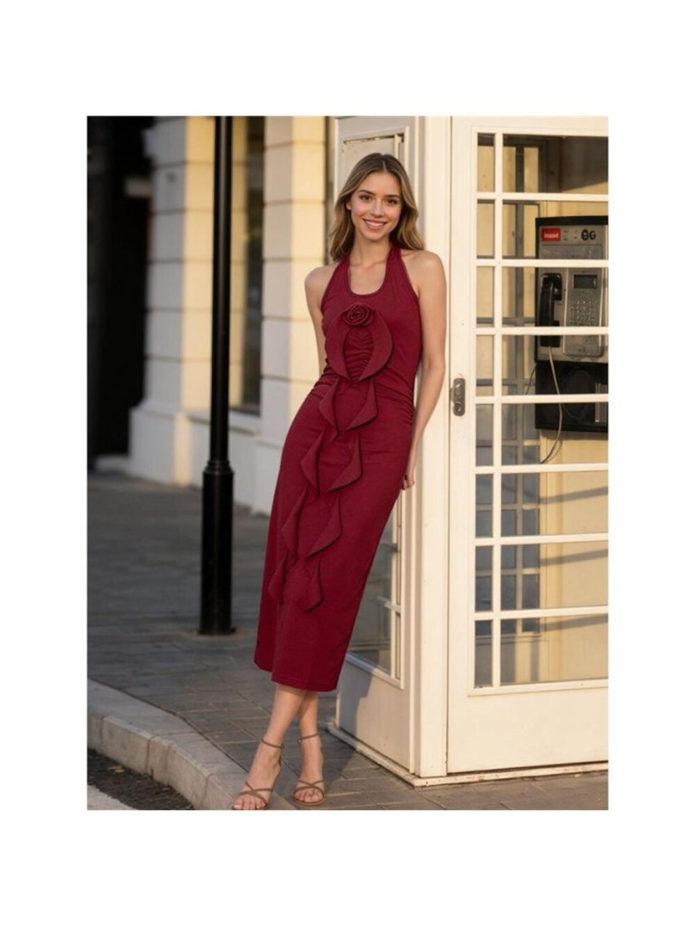 Halter Neck Ruffle Midi Dress - Picture 6 of 9